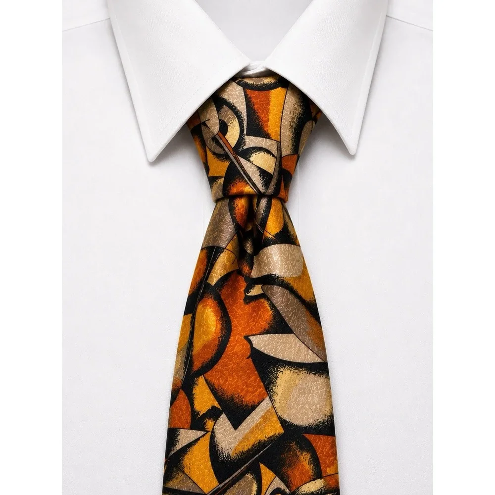 Missoni Cravatte Necktie Mens Orange Gold Abstract Art Silk Made In Italy